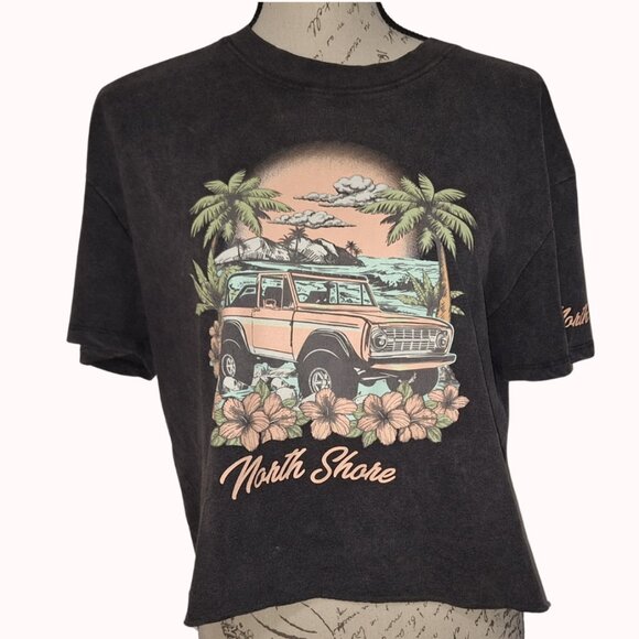 Obsessive Love Womens Graphic Baby Tee Cropped Vintage Fade Wash North Shore 70s - Picture 1 of 6